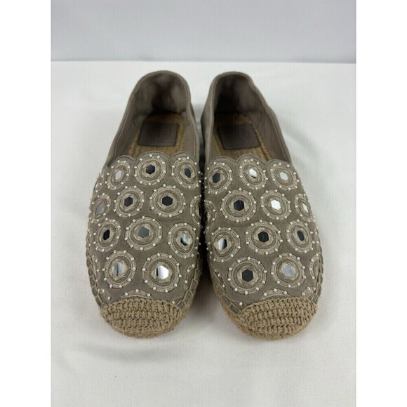 Tory Burch Yasmin Flats Espadrilles Grey Suede 7 Mirror Accents - Picture 11 of 11
